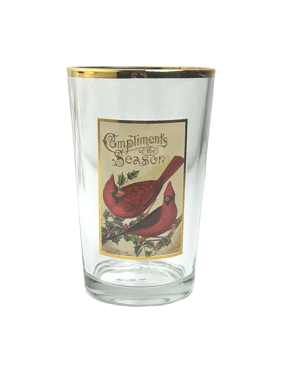 Vintage West Virginia Glass Holiday Glasses with Bird Motifs and Gold Trim